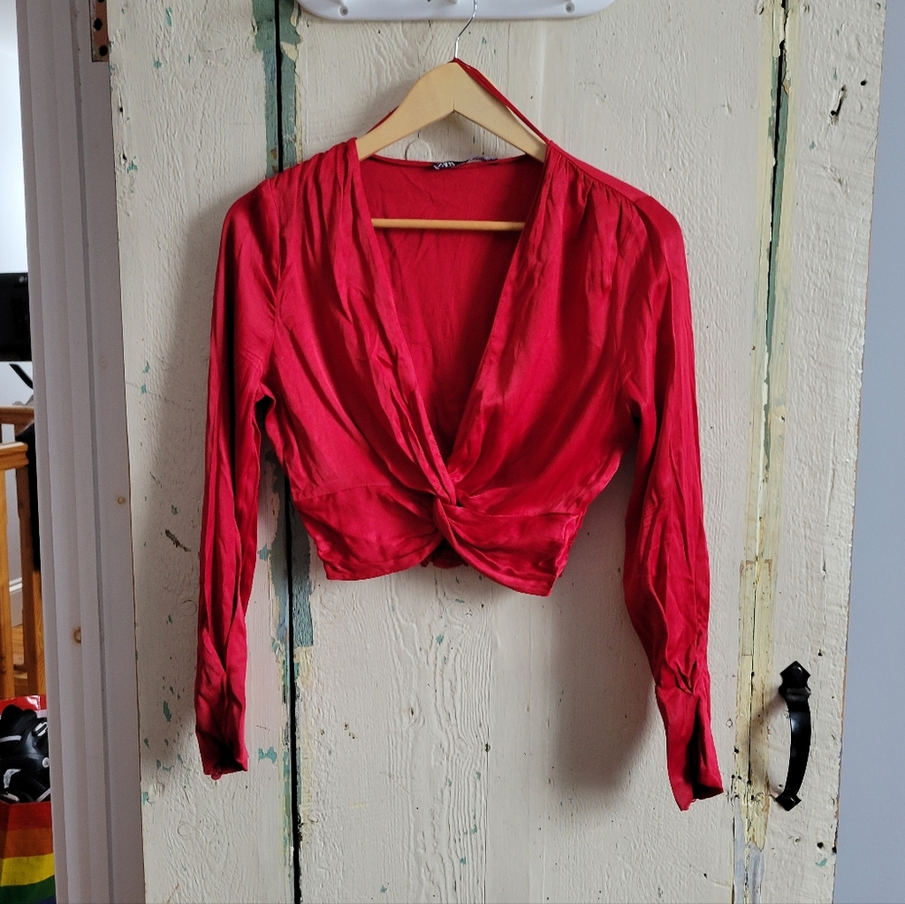 Zara Red Twist Front Blouse